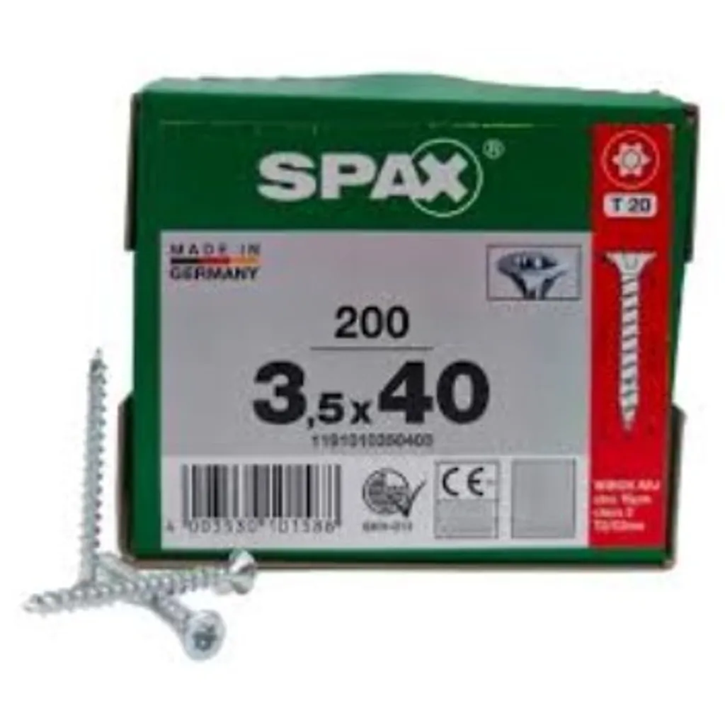 Tornillo Spax Universal cuerda completa 3.5 x 40 mm,T20 Cuerda corrida 200 piezas